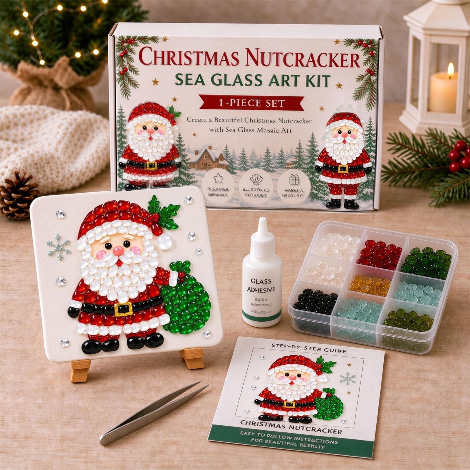 Mosaic Sea Glass Art Kit,DIY Christma Craft Art for Holiday Wall Decor Gift
