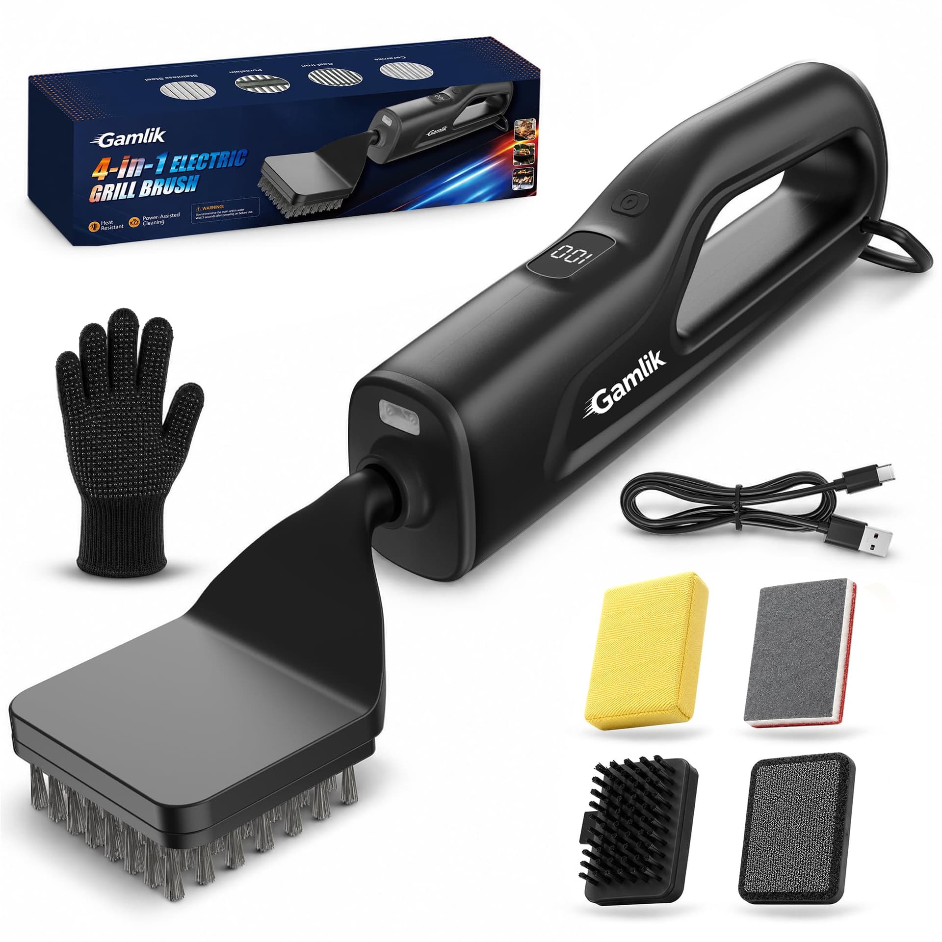 Electric Grill Brush with LED Light, Grill Cleaner for Outdoor Grill(Black)