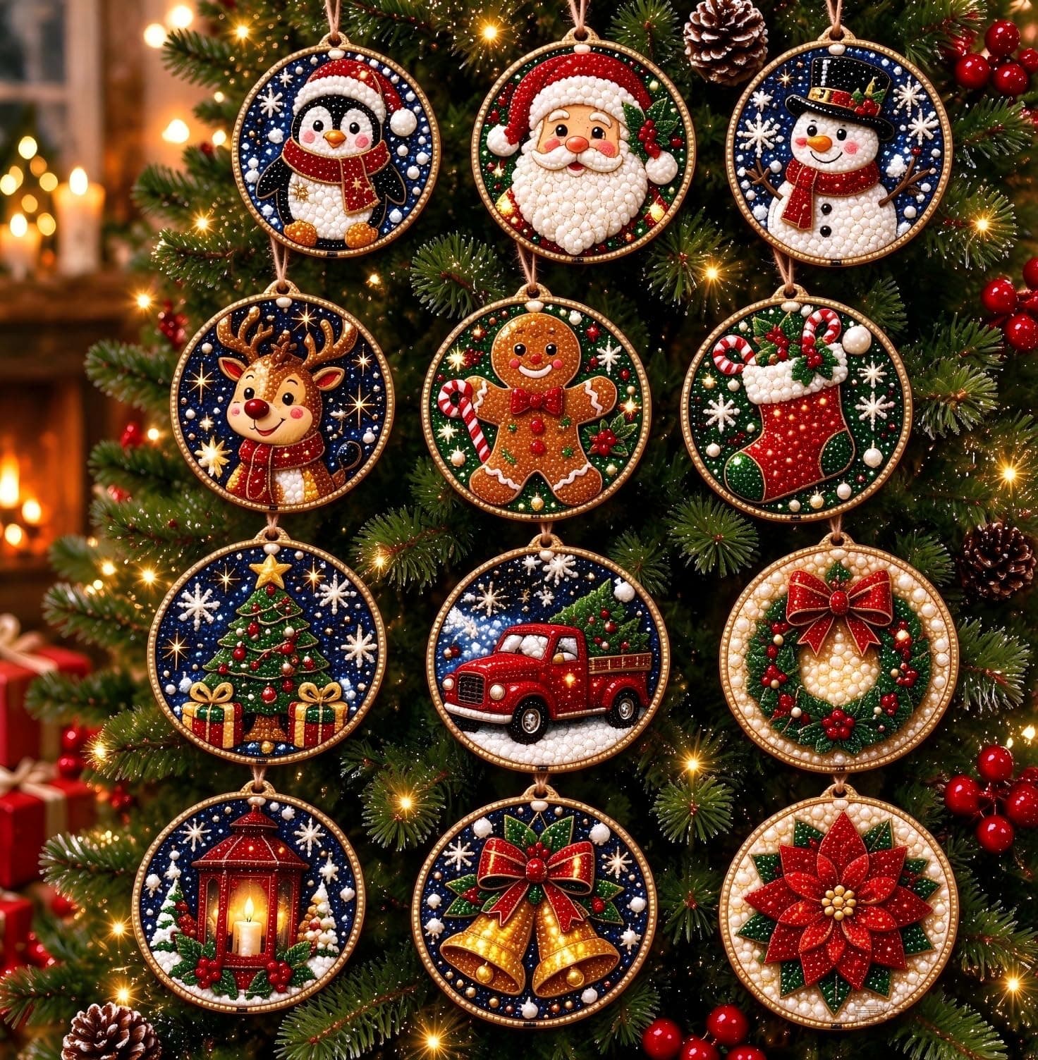 12PCS DIY Christmas Ornaments Pearl Diamond Art Kits for Adults