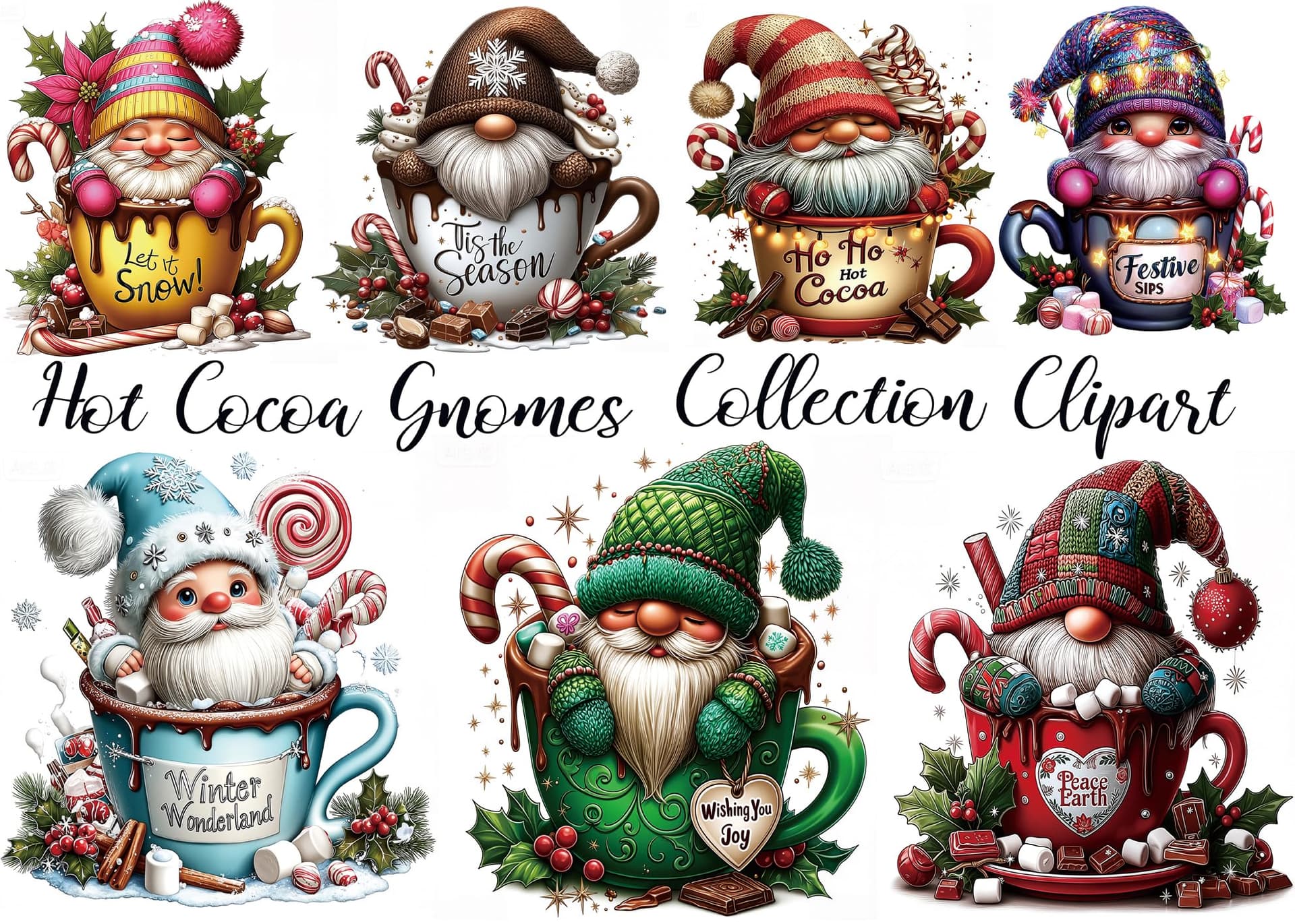 Christmas Hot Cocoa Gnome Puzzles for Adults 1000 Pieces Colorful Xmas Holiday Winter Santa Claus Art Jigsaw Puzzle Impossible Hard Difficult Challenging Puzzles as Family Game