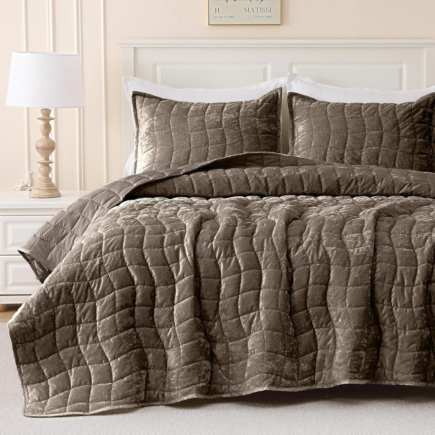 DOWNCOOL 3 Pieces Velvet Quilt Set
